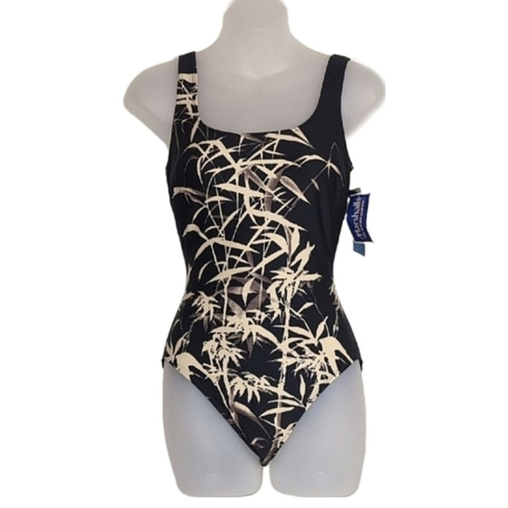 Sessa Leaf Print One Piece Swimsuit Ballet Back Full Coverage Tummy Control